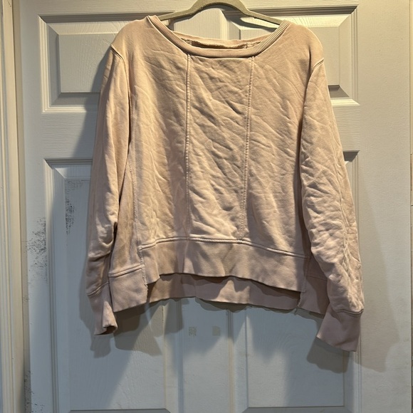 7 For All Mankind Light Pink Off Shoulder Oversized Seamed Sweatshirt S - Picture 2 of 9